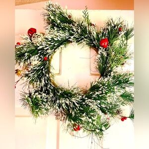 Snowy Pine w/Red Bells & Berries Wreath